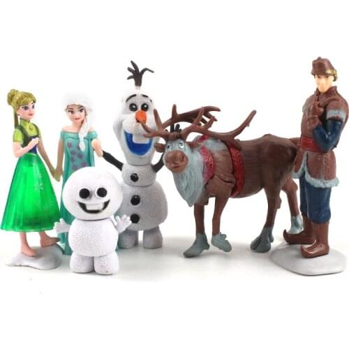 5-10cm 6pcs/Lot Anna Elsa Princess Figures Kristoff Snowman Olaf Reindeer Sven PVC Action Figure Model Toys Gifts For Children