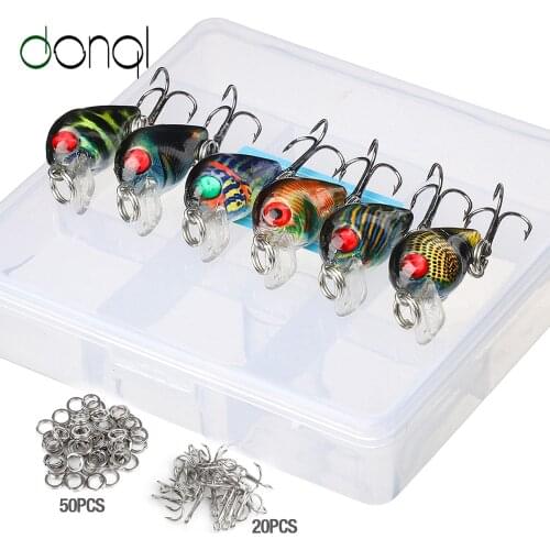 DONQL 6pcs/ Set Painted Mini Crazy Crankbaits Minnow Fishing Lures 1.8g 2.8cm Colorful Wobbler Fishing Bait Kit With Treble Hook