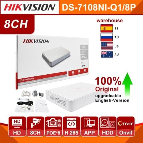 Hikvision Original NVR DS-7108NI-Q1/8P 8CH POE NVR 6MP View 4MP Record H.265+ SATA for POE IPC Security Network Video Recorder