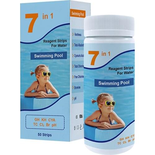 7-in-1 Swimming Pool Drinking Water Quality Test Kit Chlorine PH Value Alkalinity Hardness Test Paper Test Strip 1 Set/Bottle