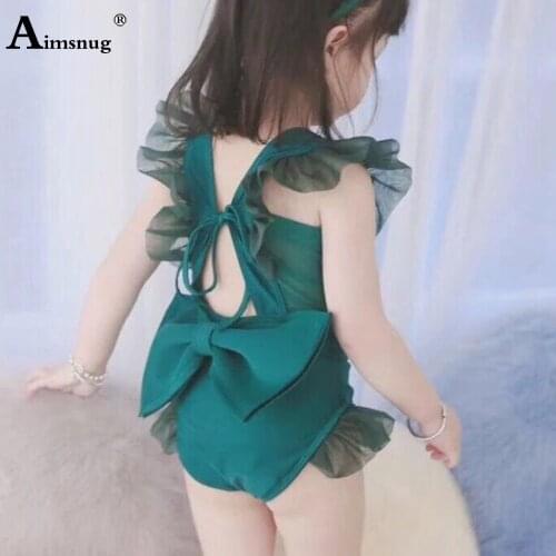 Baby Girls Princess Swimsuit Children Sweet One Piece Swimwear 2021 Patchwork Lace Guaze Onesie Bathing Suits Kids Clothing