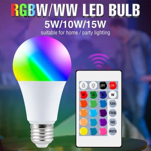 RGB Lamp E27 Smart Light Bulb 220V LED Ampoule 5W 10W 15W Smart Control Lamp Dimmable Color Light 110V Round Bulb For Smart Home