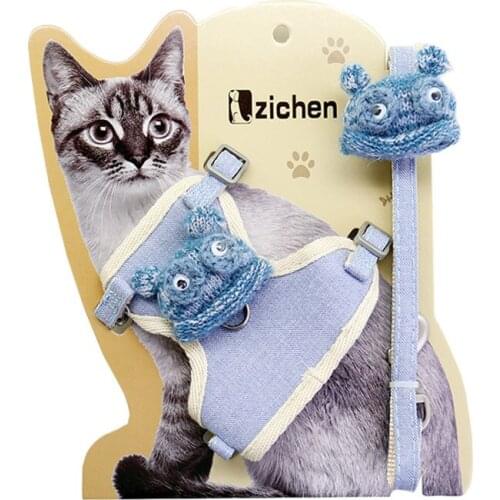 Pets Cats Leashes Accessories Cute Goods for Animals Breathable Kitten Harness Pectoral Anti-escape with Bear Decoration for Cat