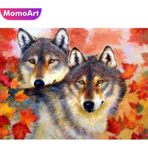 MomoArt 5D DIY Diamond Embroidery Wolf Rhinestone Picture Diamond Painting Animal Cross Stitch Autumn Home Decorations