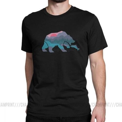 Bear Country Funny T Shirts for Men Nature Wildlife River Mountains Fishing Clothes 4XL 5XL 6XL Tees 100% Cotton O Neck T-Shirts
