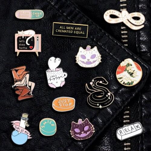 Creative Trendy Cartoon Animal Text Oil Drop Brooch Pin Denim Bag Gift For Friends Men Women Fashion Jewelry Clothes Decoration