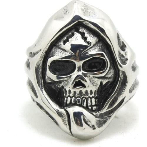 Hoodies Skull Ring 316L Stainless Steel Men Boys Biker Ring Party Cocktail Ring