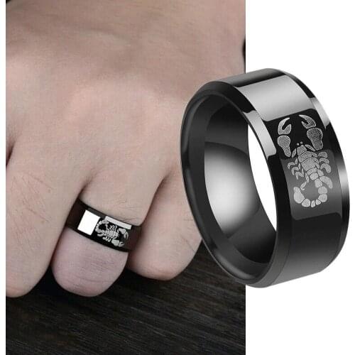 Punk Vintage Black Scorpion Pattern Mens Ring Steel Rings Titanium For Men Jewelry Women Wedding Bands Party