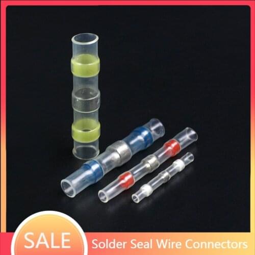 20/50/100/200/220pcs Solder Seal Wire Connectors Kit Heat Shrink Butt Connectors Waterproof Insulated Electrical Wire Terminals