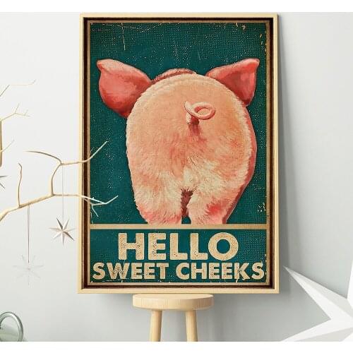 Funny Bathroom Wall Art Posters Print Cartoon Pig Canvas Painting Hello Sweet Cheeks Quote Nordic Pictures Kid Room Toilet Decor