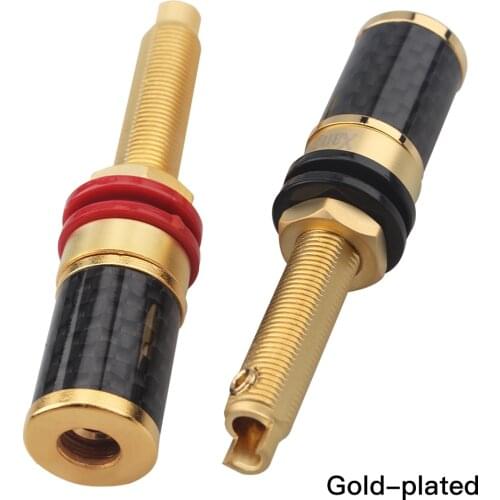 New Red Copper Carbon Fiber Binding Post Gold - Rhodium Plated Long Section Terminal Banana Plug Jack Internal Line Interface