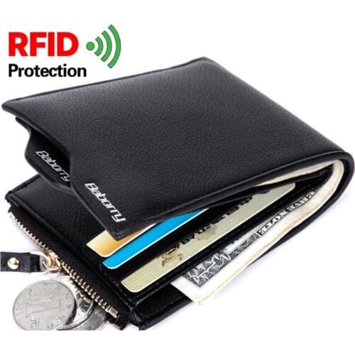 Antimagnetic RF-proof Identify RFID Men New Short Zipper Wallet Credit Card Holder Male Coin Purse Mini Leather Wallet