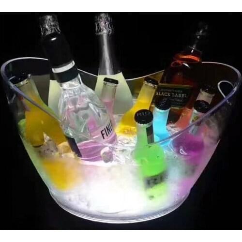 New Led Rechargeable Ice Buckets clear Acrylic Barrel shaped Luminous Champagne Whisky Beer Cooler disco Bars Nightclubs supply