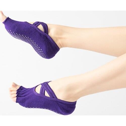New Products Ladies Terry Yoga Socks Five-Finger Socks Double Cross Belt Non-Slip Socks Floor Socks Dance Socks
