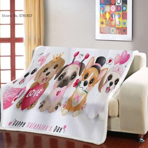 Pet Dog Sherpa Blanket 3D Print Cartoon Pug Weighted Blanket Lovely Kawaii Throw Blanket Nap Office Sofa Soft Blanket Decor