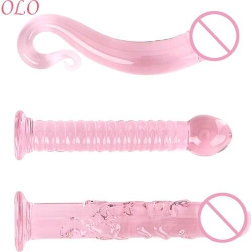 OLO Crystal Glass Dildo Pink Adult Sex Toys for Women Men Gay Adult Products Fake Penis Sex Toys for Men Women Masturbation