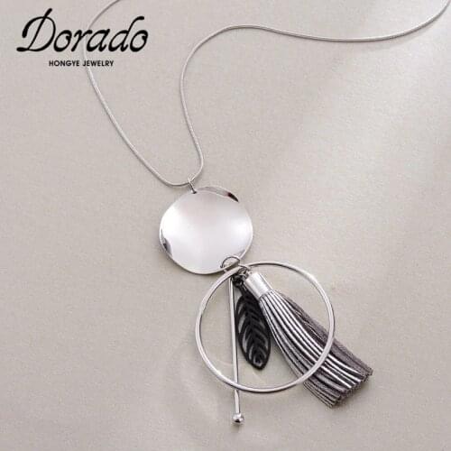 Dorado Retro Round Tassel Pendant Necklace For Women Party Simple Long Chain Big Circle Metal Charm Female Fashion Jewelry 2020