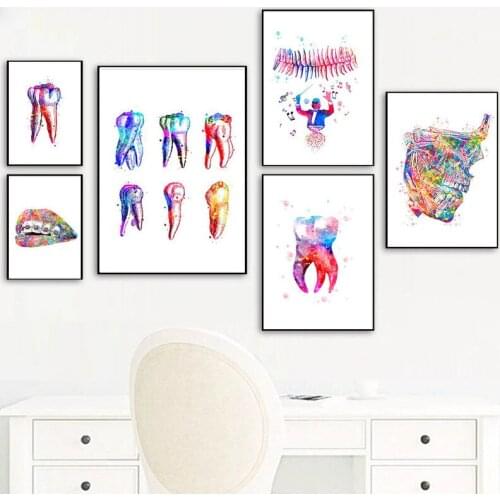 Oral Health Colored Teeth Poster Dental Implant Anatomy Canvas Painting Medical Modern Wall Art Pictures Hospital Clinic Decor