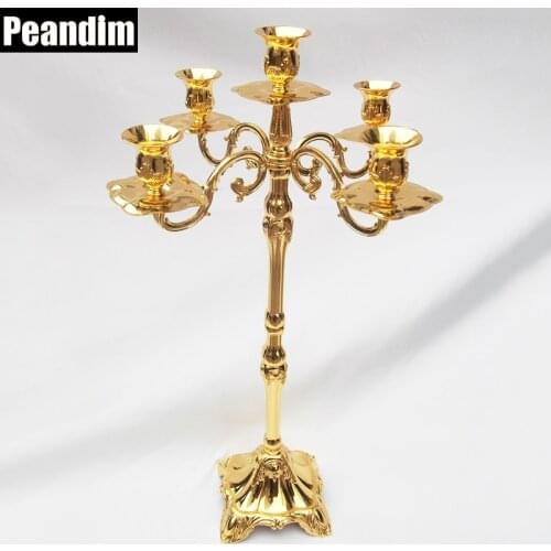 PEANDIM Luxurious 65cm Golden Metal Floor Candelabra, 5-arms Wedding Candle Holder Centerpiece Candle Stick