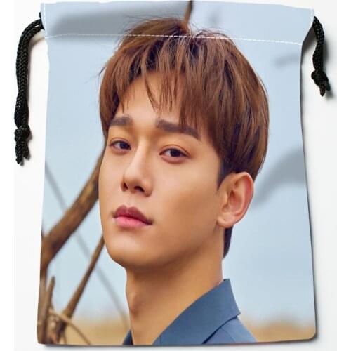 Custom Chen Exo KPOP Drawstring Bags Wedding Party Christmas Gift Pouches Packing 18x22cm Satin Fabric Storage Bag 12.2