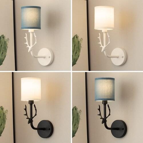 Nordic LED simple wall lamp lucky creative deer head fabric lampshade living room bedroom bedside lamp background lighting