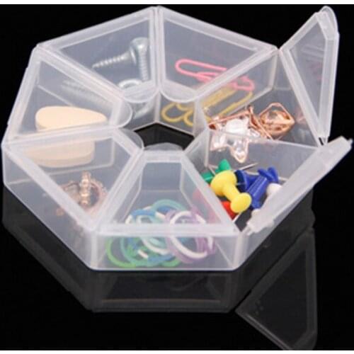 Transparent 7 grid 7 side Plastic cassette with separate lid Pill box bead stationery jewelry Desktop practical storage case