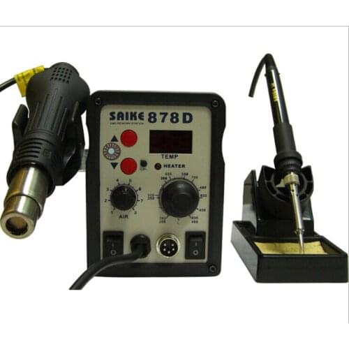 Free shipping Saike 878D Adjustable 2in1 Digital SMD Hot air rework station + Soldering Station Solder Iron 220V or 110V 750W