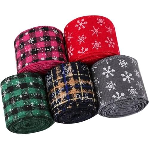 Christmas Ribbons Snowflake Printed Webbing Christmas Decoration DIY Bows Supplies Handmade Crafts Gift Wrapping 70 MM 2 Yards
