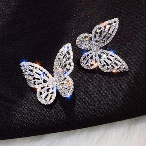 1Pair Tiny Fine Hollow Butterfly Ear Stud Full Rhinestone Zircon Inlaid with Earring Women Gift Minimalist Fashion Jewelry 2021