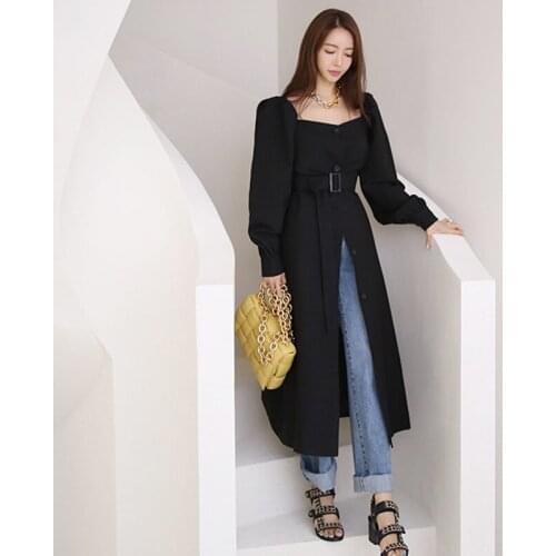 Autumn spring fashion new arrival comfortable temperamental off shoulder backless black vintage personality elegant cute trench