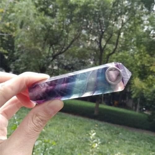 Rainbow Fluorite Gemstone Pipe // Crystal Healing Pipe // Fluorite Terminated Point