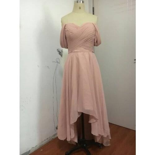 Vintage A-Line Long Chiffon Pleated High Low Bridesmaid Dresses with Pockets Off Shoulder Lace Up Formal Wedding Party Dresses
