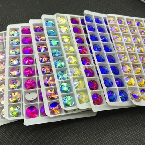 All Sizes Colors AB Rivoli Glass Crystal Sew On Rhinestones 8mm,10mm,12mm,14mm,16mm Flatback Round Sewing Jewelry Beads