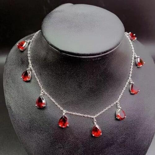 CoLife Jewelry Luxury Gemstone Necklace for Wedding 9 Pieces Natural Garnet Silver Necklace 925 Silver Garnet Jewelry