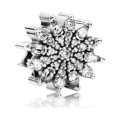 Genuine 925 Sterling Silver Bead Charm Pave Ice With Full Crystal Beads Fit Women Pan Bracelet & Necklace Diy Jewelry