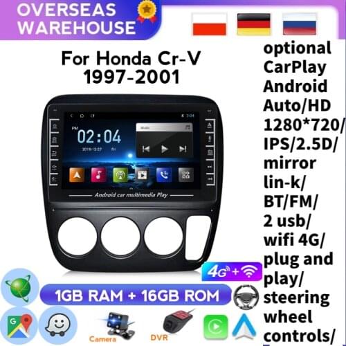 1G 16G TPMS For Honda CRV CR-V 3 1997-2001 Android System Car Multimedia Radio GPS Navigation Carplay 2 DIN No DVD Player 2din