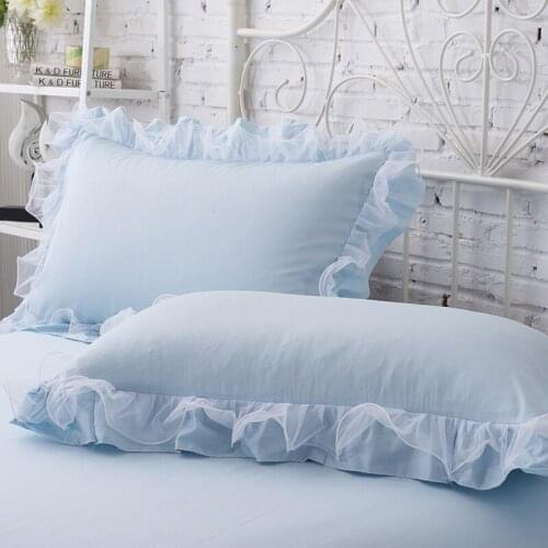 2 Pieces Solid Color Pillow Cover Rectangle Bed Pillow Case Cotton Lace Edge Solf Easy Care 48x74cm Pillowcase Pillow Cover