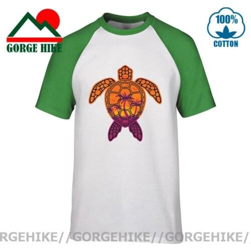 2021 Funny Vector Illustration Tropical Sunset Sea Turtle Design palm trees Men t shirt camisas costum logo clothing male tshirt