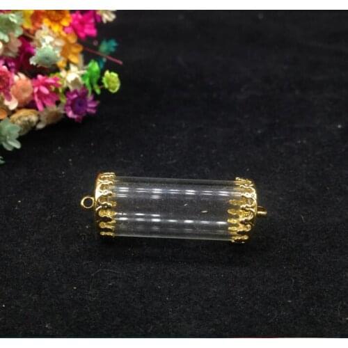 3sets/lot 28*12mm tube shape glass bottle with double opening glass globes jewelry vial pendant handcrafted necklace container