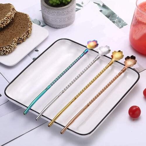 4 Pcs Stainless Steel Straws Spoon Reusable Tea Strainer for Coffee Tea Milkshake Cocktail with 2 Cleaning Brush