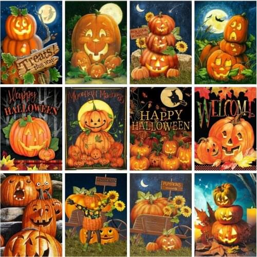 EverShine Full Drill Diamond Embroidery Halloween Cartoon 5D Diamond Painting Pumpkin Landscape Children Room Decor Gifts