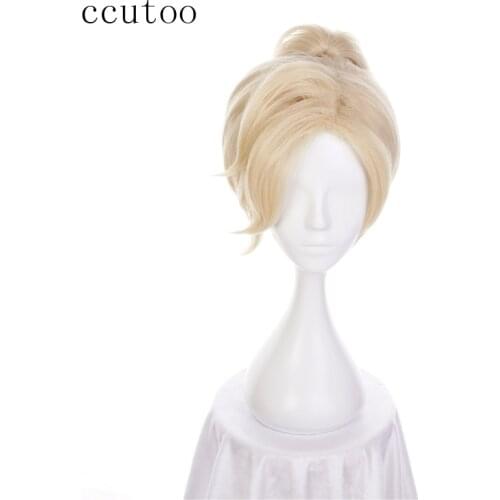 Ccutoo 30cm Blonde Mix Short Synthetic Wig Game Mercy Cosplay Wig With One Chip Ponytail