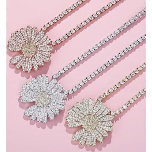 Bling Flowers Pendant Iced Cubic Zirconia Necklace 3 Colors Hip Hop Fashion Jewelry For Men Women Gift