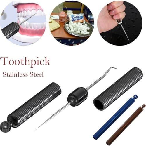 Stainless Steel Double Ends Toothpick Holder Portable Teeth Clean Oral Care Home Flossing Teeth Hooking Tool Food Fruit Fork