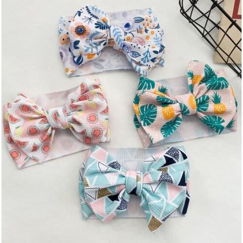 Europe and America Childrens Baby Printed Headscarf Hair Accessories Big Bow Headband Soft Stretch Hair Accessories Baby Headge