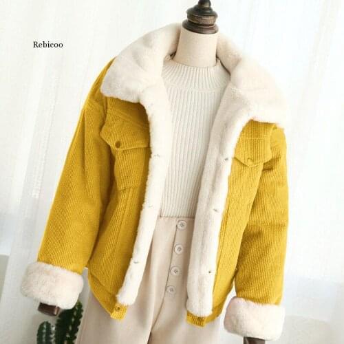 Autumn Winter Corduroy Basic Jeans Jacket Lambswool Bomber Jacket Women Long Sleeve Jacket Casual Single Breasted Denim Jacket