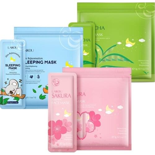 15Pcs Sakura Green Tea Koala Sleeeping Face Mask Moisturizing Hydrating Night Facial Mask Anti Wrinkle Aging Skin Care TSLM1