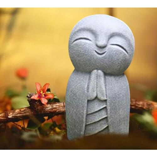 Cute Resin Grey Jizo Statue with for Home Yard Lawn Desk Indoor Decor