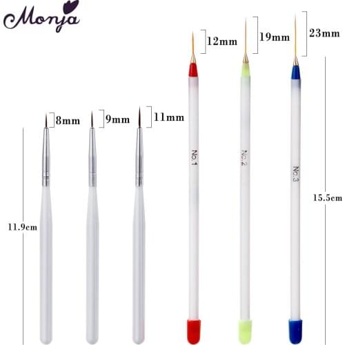 Monja 6 Pcs/Set Nail Art Stripes Lines Liner Brush Set French Grid Pattern Acrylic UV Gel Painting Drawing Pen DIY Manicure Tool