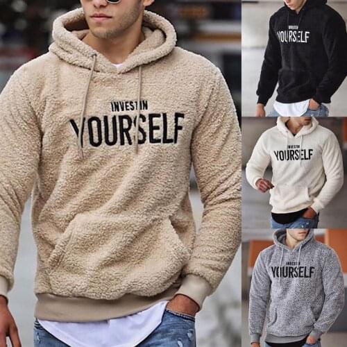 2021 Men Oversize Sweatshirt Hoodie Letters Embroidery Warm Pullover Men Long Sleeve Pockets Hooded Sweatshirt for Spring/Autumn
